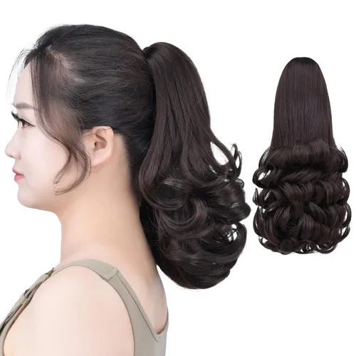 Miniatura 11 de SYXLCYGG Auburn Clip Cola de caballo Clip Cola de caballo Extensión de cola de caballo ondulado 10 pulgadas 3.5 oz pelo sintético falso pieza