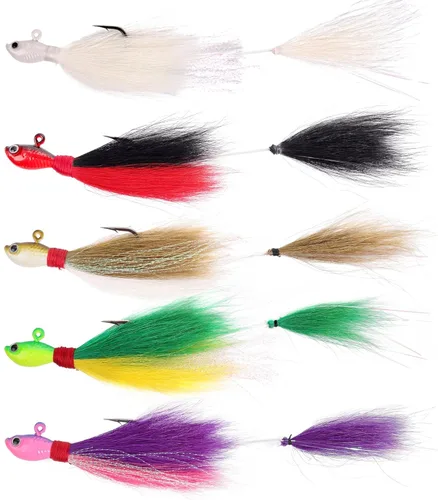 Miniatura 10 de Bucktail Jigs Saltwater 3Pcs/5Pcs Fish Hair Jig Lure Hooks,Fishing Hair Swimbait Jig Head Deer Hair Jig Surf Fishing for Walleye Striper Blanco