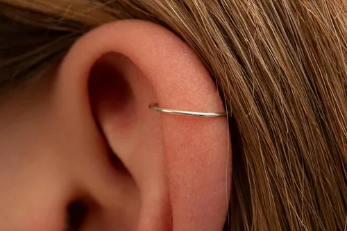 Miniatura 19 de Aretes de aro de oro de plata – Aretes de aro para mujer, dos piezas de aros de plata fina rellenos de oro, aro de hélice, anillo de tragus, aro