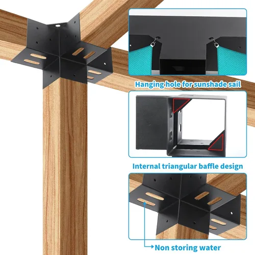 Miniatura 3 de Soportes de pérgola Woodworks 4x4 - Soportes de esquina de 4 vías y 90 grados para madera de 4x4 pulgadas (2 piezas) - Hardware modular