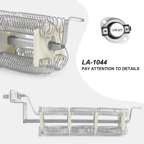 Miniatura 4 de LA-1044 y LA-1053 Elemento calefactor de secadora y kit de fusibles de termostato para secadora L248-80'F para secadora Whirl-pool Ch-ef Ma-gic que