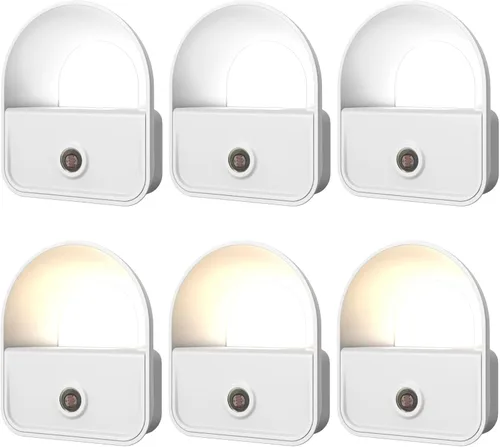 Miniatura 9 de Paquete de 6 luces nocturnas enchufables, luces nocturnas LED inteligentes con sensor de atardecer a amanecer, luces nocturnas enchufables