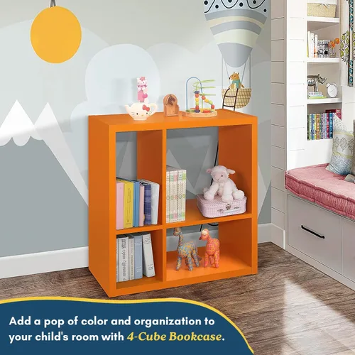 Miniatura 3 de Kings Brand Furniture - Katelyn - Estantería abierta de 4 cubos, organizador de almacenamiento de juguetes para niños (naranja)