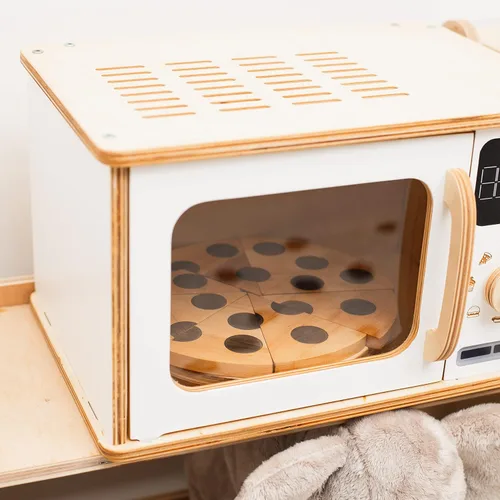 Miniatura 2 de Horno de microondas de madera para niños, muebles Montessori para niños pequeños, juguete de microondas, madera para niños, sala de juegos de madera