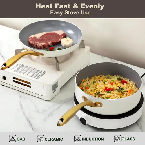 Miniatura 5 de Juego de utensilios de cocina de cerámica, saludable, no tóxico, juego de ollas y sartenes antiadherentes, juego de 14 piezas de cocina