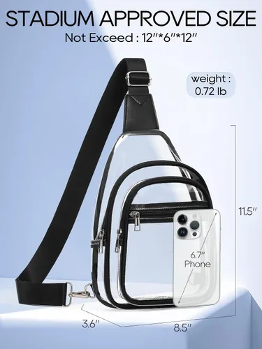 Miniatura 4 de Bolsa transparente de 3 bolsillos para eventos de estadio, mochila cruzada grande transparente, riñonera para conciertos para mujeres y hombres