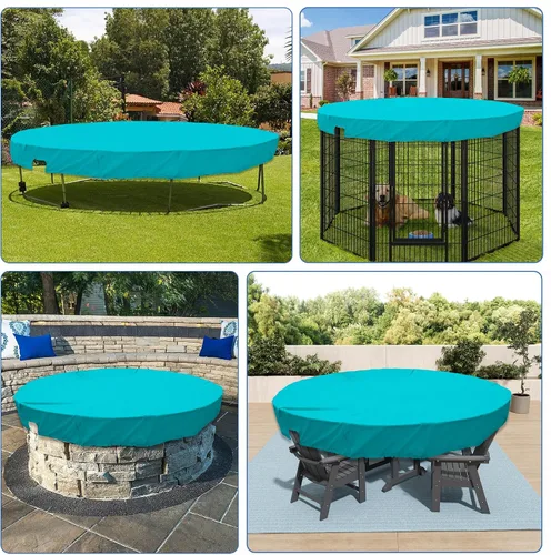 Miniatura 2 de ECOOPTS Cubierta redonda impermeable de poliéster para piscinas sobre el suelo, protector de cubierta de piscina de invierno (6 pies, turquesa)