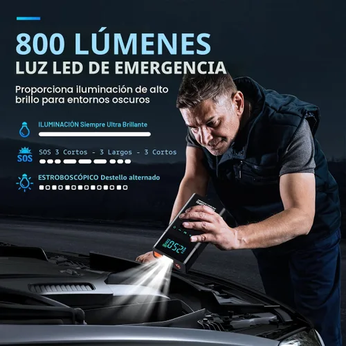 Miniatura 5 de Arrancador de batería portátil para automóvil de 10 en 1 con compresor de aire, arrancador de puente portátil para automóvil de 6000A 160PSI