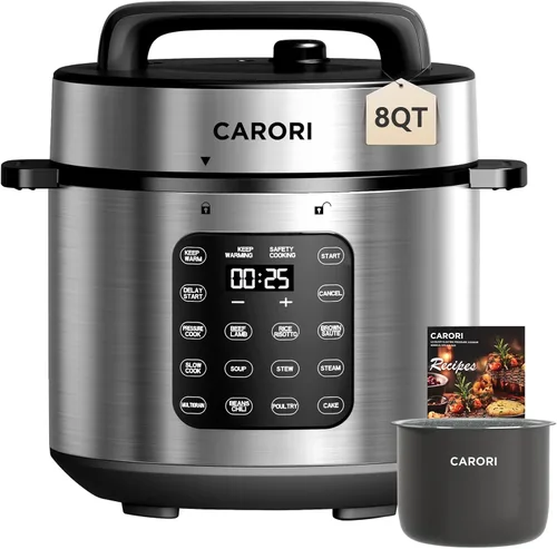 Miniatura 14 de CARORI Olla a presión eléctrica de 6 cuartos de galón color plateado, olla antiadherente, Instant Pot 9 en 1, 12 funciones preestablecidas