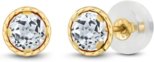 Miniatura 23 de Gem Stone King Aretes redondos de oro amarillo de 14 quilates con piedra natal Redondos de 0.157 in Aretes de oro para mujeres y hombres