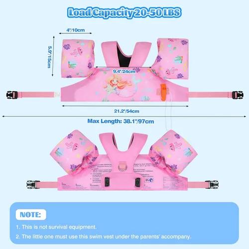 Miniatura 4 de Moko Banda de natación para niños de 20-30-50 libras, bonito chaleco de natación de dibujos animados para niños pequeños, flotadores de piscina