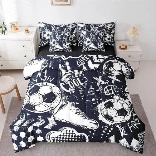 Erosebridal Juego de edredón de tamaño individual para niños, cama de fútbol de 7 piezas en una bolsa, sábanas y fundas de almohada, juego de ropa