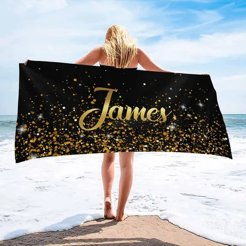 Miniatura 15 de InterestPrint Toalla de playa personalizada para mujeres y hombres, con texto dorado brillante, color verde, toallas de playa personalizadas