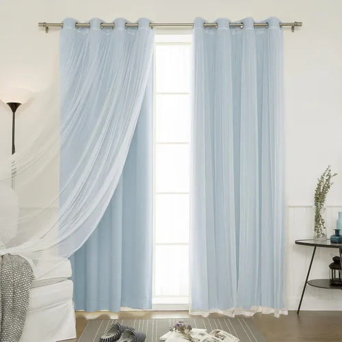 Miniatura 29 de Best Home Fashion Mix and Match - Juego de 4 cortinas de tul transparente y opacas, con ojales de acero inoxidable y níquel Rosa empolvado