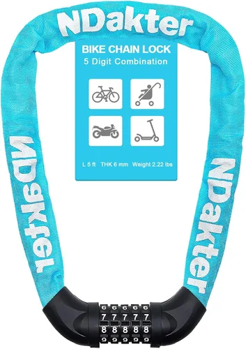 Miniatura 20 de NDakter Cerradura de cadena para bicicleta, combinación de 5 dígitos, resistente, antirrobo, cerradura de bicicleta de seguridad