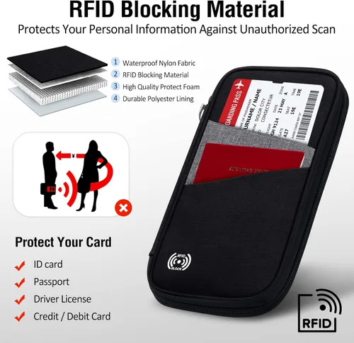 Miniatura 7 de BKNOOU Soporte para pasaporte familiar con bloqueo Rfid, organizador de documentos de viaje, soporte impermeable para pasaporte de viaje, soporte