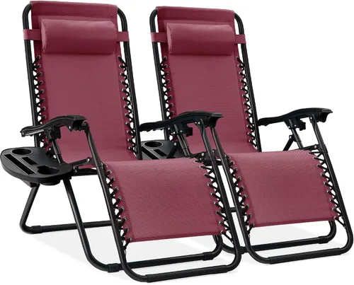 Miniatura 73 de Best Choice Products - Juego de 2 sillas reclinables y ajustables de malla y acero, sillas con sensación gravedad cero con cojines y bandejas
