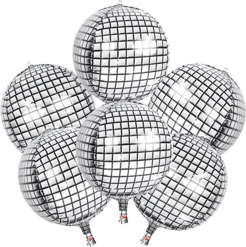Miniatura 8 de 8 globos plateados de 22 pulgadas, globos de aluminio grandes 4D con estrella metálica para discoteca de los años 70, fiesta de cumpleaños, Plata 8