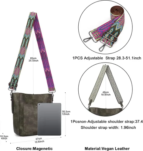 Miniatura 4 de HKCLUF Bolsos cruzados para mujer, de gran capacidad, con 2 correas de guitarra, de cuero, para mujer