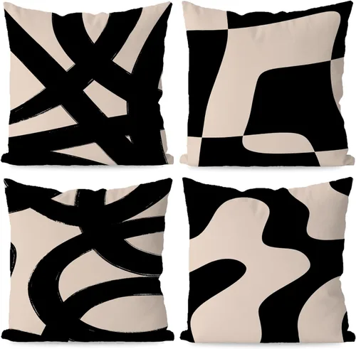 Miniatura 5 de KEUSPI Fundas de almohada decorativas negras y beige, juego de 4 fundas de almohada negras para sofá, decoración del hogar, estilo boho moderno