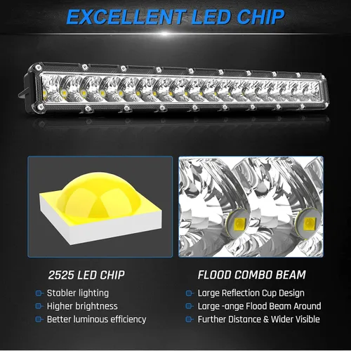 Miniatura 5 de Autofeel Barra de luz LED de 15 pulgadas – Luz de matrícula de una sola fila de 6000 K 6000 lm de inundación todoterreno y luces antiniebla