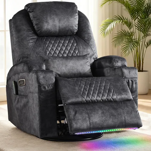 Miniatura 16 de Silla reclinable giratoria de doble motor para adultos con calor y masaje, mecedora eléctrica de pared para guardería, sala de estar con luces LED