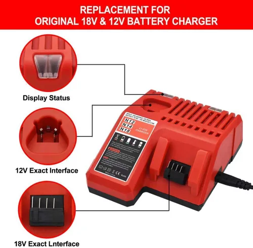 Miniatura 7 de Worthmah Paquete de 2 baterías de 5.0Ah 18V y cargador de repuesto para batería Milwaukee M18 48-11-1850, compatible con cargador de batería m18