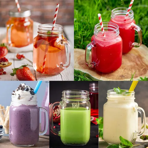Miniatura 6 de Tarros de vidrio con mango de 16 onzas con tapas, paquete de 9 tarros Mason Tarro de avena de vidrio reutilizable de 16.2 fl oz, tazas de cerveza