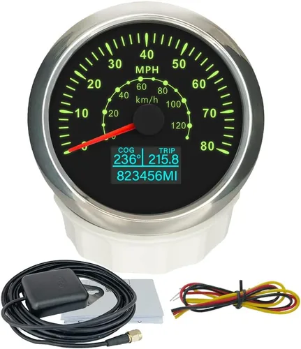 Miniatura 25 de ELING Velocímetro GPS de 3 3/8 pulgadas (3.346 in) 0-200 MPH con kilometraje total Tripmeter Curso sobre el suelo 12V 24V con 8 colores Negro+Negro