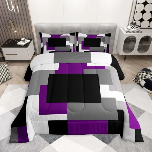 Miniatura 21 de jejeloiu Juego de edredón geométrico para niños, tamaño individual, diseño de rayas de color negro, blanco y gris, juego de ropa de cama decorativo