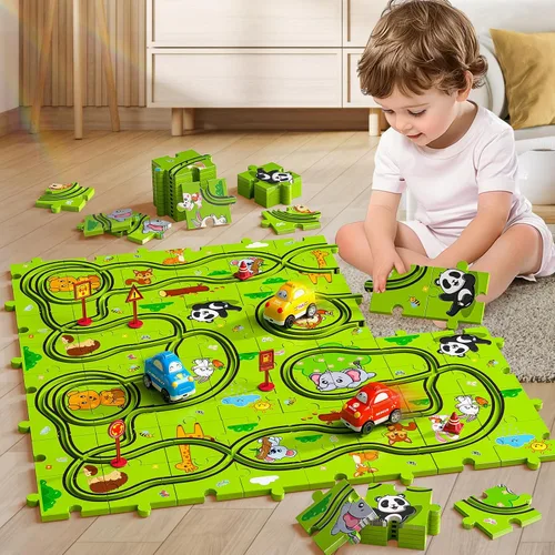 Miniatura 4 de JUKUDAHU Juego de 64 Piezas de Pista de Carreras de Rompecabezas para Niños de 3 4 5 6 Años - Juguetes de Pistas de Rompecabezas para Niños de 3-5