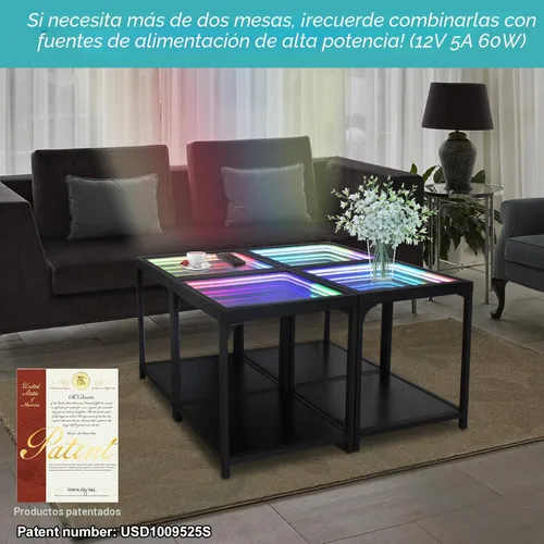 Miniatura 5 de FUSLITE Mesa de luz de espejo infinito, mesas de centro para sala de estar, con espejo de ilusión infinita 3D, mesa auxiliar RGB, con luz de túnel