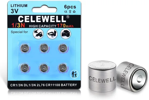 CELEWELL Paquete de 6 pilas DL1/3N CR1/3N de litio 3V 170mAh【Garantía de 7 años】 CR1/3N-6-1