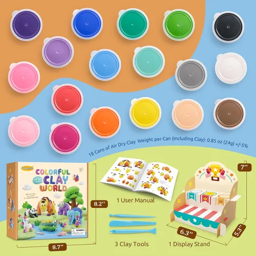 Miniatura 2 de Drama Planet Kit de arcilla seca al aire para niños, viene con guía de instrucciones con 4 escenas y 26 tutoriales de proyectos, 18 latas de arcilla