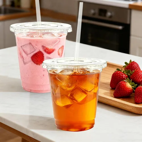 Miniatura 3 de Lamosi Paquete de 100 vasos de plástico transparente de 12 onzas con tapas y pajitas, tazas desechables para café helado con tapas para bebidas