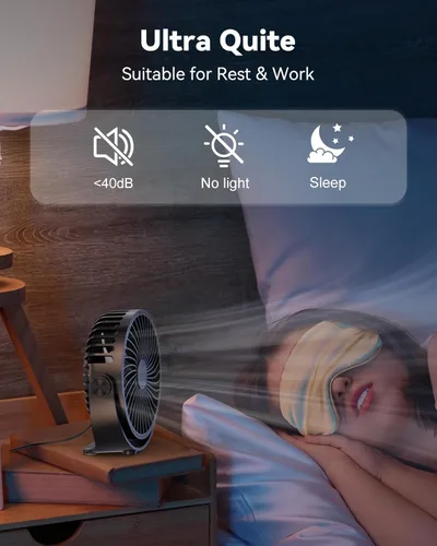 Miniatura 5 de Edvision Ventilador de escritorio USB, mini portátil de 5 pulgadas, escritorio personal de flujo de aire fuerte de 3 velocidades, ventilador de Negro
