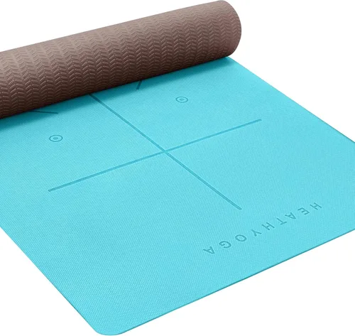 Heathyoga Tapete de Yoga Antideslizante Ecológico, Sistema de Alineación Corporal, Material TPE Certificado por SGS - Superficie Texturizada Turquesa