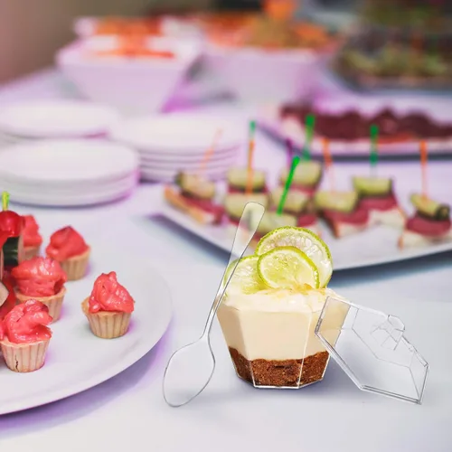 Miniatura 2 de Oasis Creations Mini tapas y cucharas hexagonales incluidas, 3.3 onzas, 40 unidades, plástico transparente, seis caras, taza de flores, taza