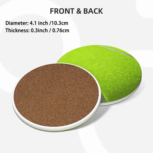 Miniatura 2 de Juego de 4 posavasos de pelota de tenis para bebidas, de cerámica absorbente, para mesa de café, barra de mesa de madera, 4 pulgadas O5