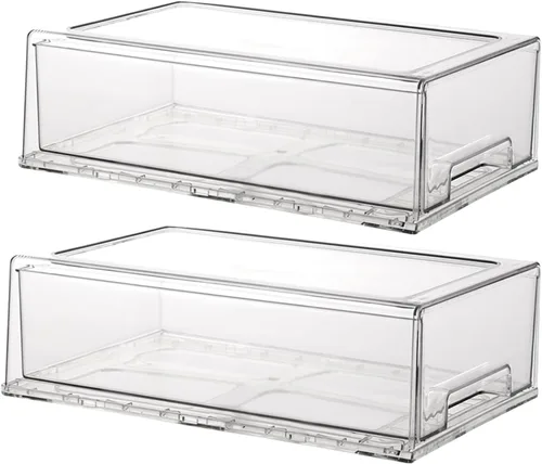 Cajones de almacenamiento apilables, organizador extraíble transparente con asas y almohadillas antideslizantes para cocina, refrigerador,