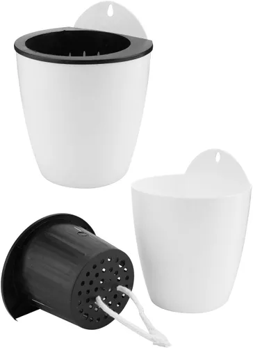 Miniatura 2 de Jucoan Paquete de 9 macetas colgantes de pared de riego automático para plantas de interior, maceta perezosa de plástico blanco de 5 pulgadas con 9