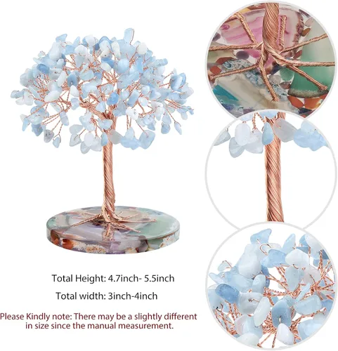 Miniatura 2 de mookaitedecor Árbol de cristal de aguamarina natural con base de ágata, árbol de dinero de la suerte, decoración de Feng Shui para el hogar