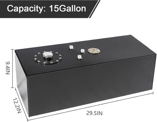 Miniatura 2 de Tanque de celda de combustible universal de 15 galones 57L de aluminio con tapa y sensor de nivel pulido negro