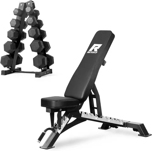 Miniatura 37 de RitFit Juego de mancuernas hexagonales con revestimiento de goma de 5 a 780 libras con estante para gimnasio en casa, entrenamiento de fuerza