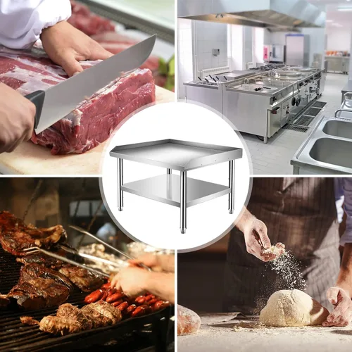Miniatura 6 de Soporte para parrilla de 24 x 28 x 24 pulgadas, mesa de acero inoxidable con estante inferior de almacenamiento ajustable, soporte