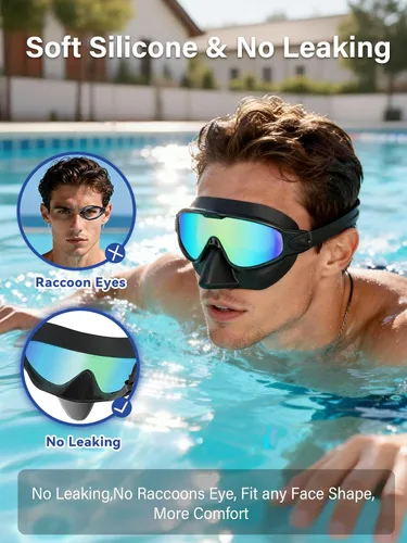 Miniatura 5 de Gafas de natación para adultos con cubierta de nariz para hombres y mujeres, paquete de 2 gafas de natación de visión amplia, antivaho, UV, sin