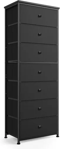 Miniatura 13 de Mifuro Cómoda alta para dormitorio con 6 cajones, torre organizadora de almacenamiento vertical, cómoda con cubos de tela, marco de acero, parte