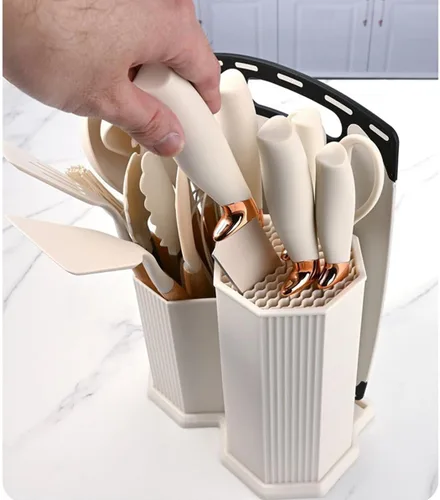 Miniatura 6 de Juego de utensilios de cocina y cuchillos de cocina con bloque de soporte, juego de 19 piezas de corte para cocineros, 11 utensilios de cocina