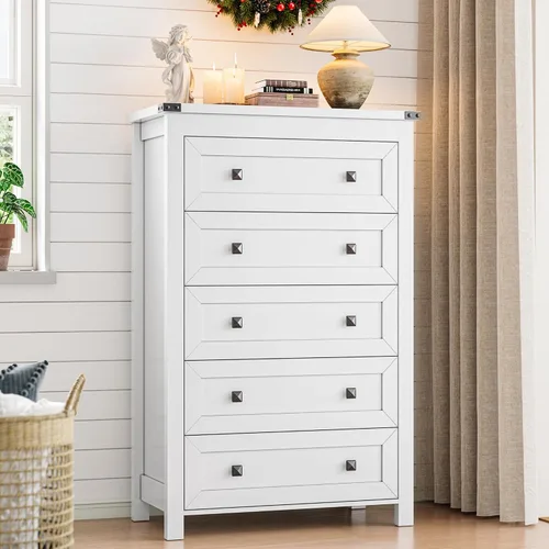 Miniatura 26 de Cómoda para dormitorio con 6 cajones, cómoda de madera de granja, soporte de TV ancho con mango de metal, organizador de ropa moderno para pasillo