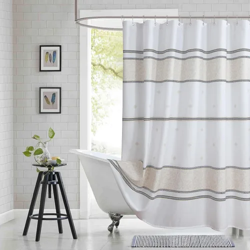 Miniatura 9 de Cortina de ducha de tela, estampado beige y tostado, cortinas de ducha con patrón de damasco bohemio de cachemira para baño, cortinas de baño Hudson